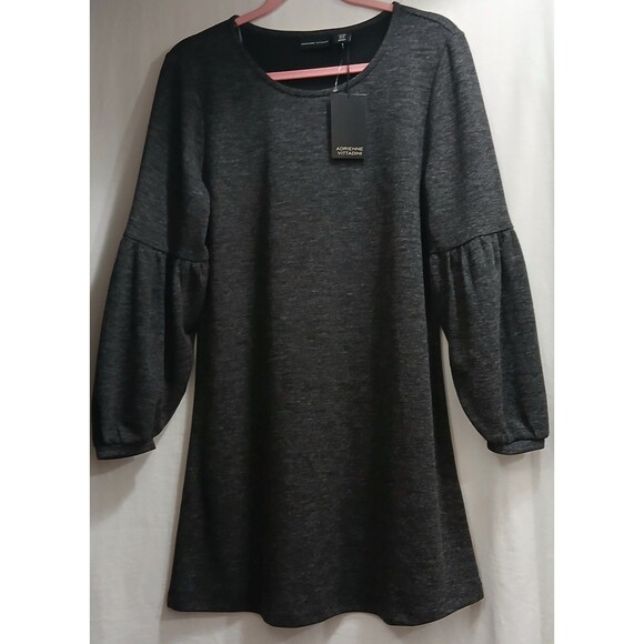 Adrienne Vittadini Long Puff Sleeve Dress Heather Black Gray Medium Boho NWT - Picture 1 of 6